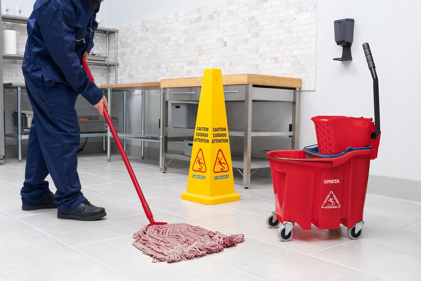 Carlisle FoodService Products Omnifit Mop Bucket with Side Press Wringer and Soiled Water Insert for Floor Cleaning, Kitchens, Restaurants, And Janitorial Use, Polypropylene (Pp), 35 Quarts, Yellow