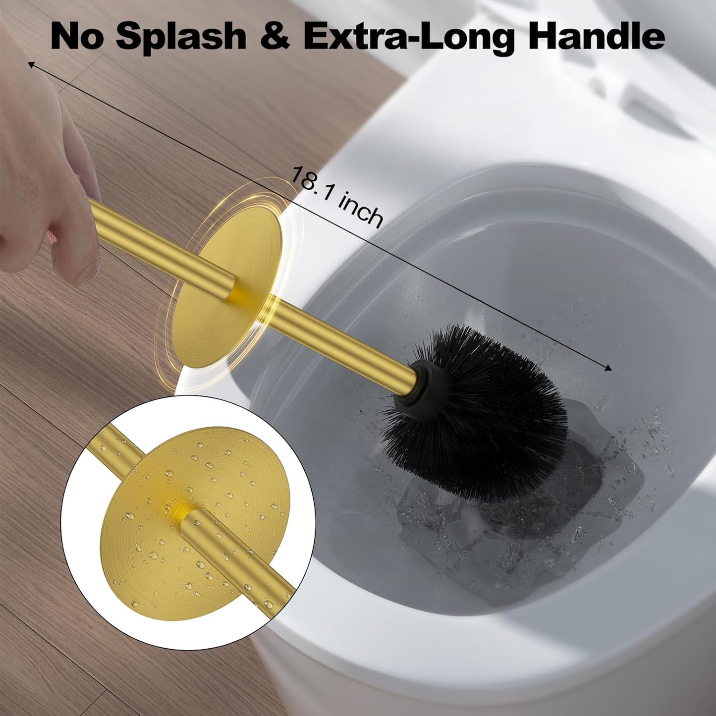 Bronze Toilet Brush and Holder Set，Stainless Steel Heavy Duty Toilet Bowl Brush，Extra Long Handled Modern Toilet Cleaner Brush, Removable Inner Bowl, and Splash Protection