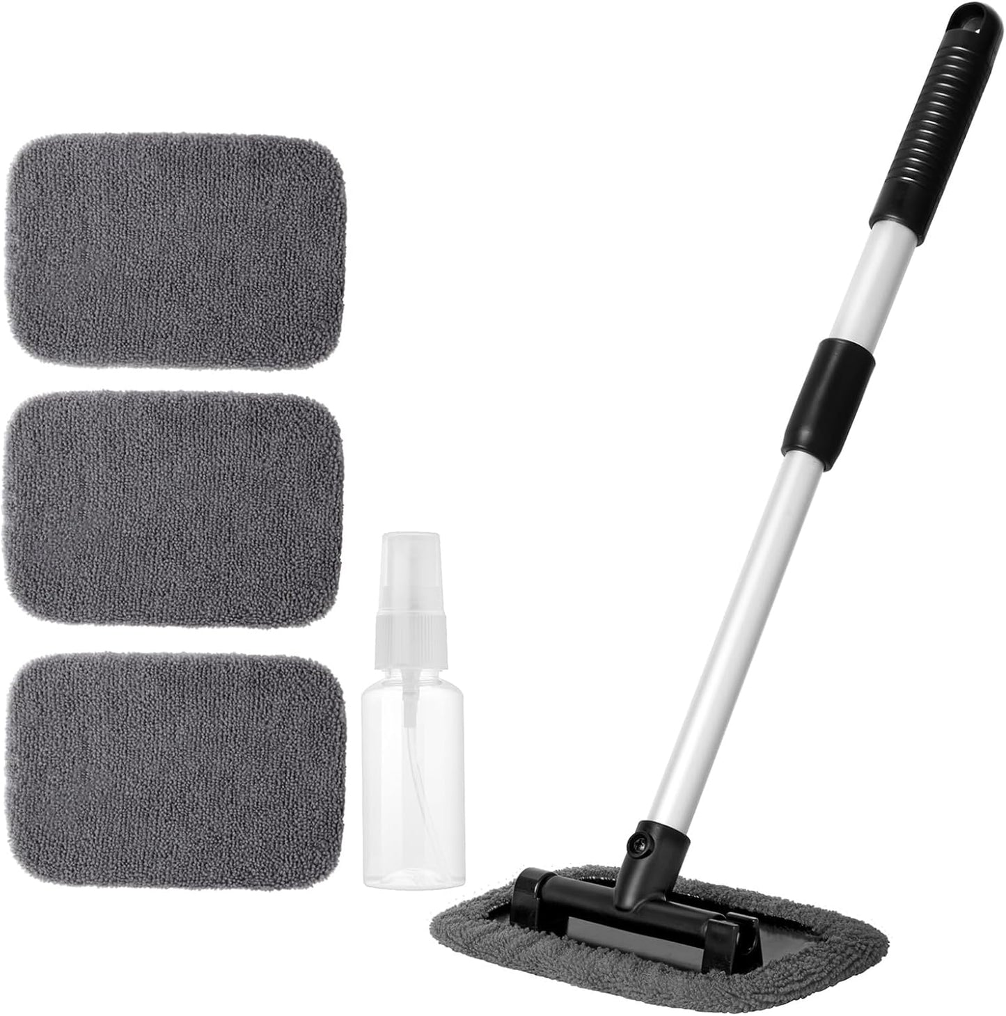 Qydipclin 11pcs Windshield Cleaner Tool, Car Window Cleaning Wash Kit with 6 Reusable Microfiber Pads 2 Spray Bottles and Extendable Handles Auto Glass Wiper Kit, Blue