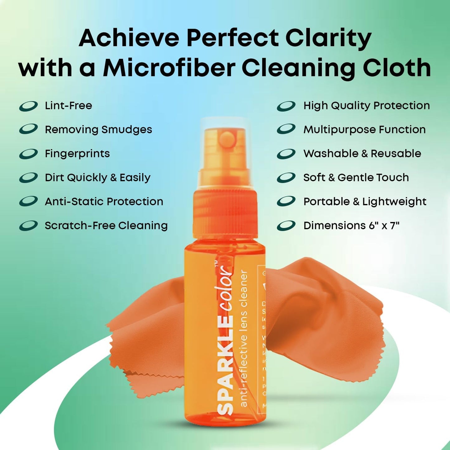 Sparkle Anti-Reflective Safe Lens Cleaner Spray Kit - (2) 1oz Glasses Cleaner Spray & (2) Microfiber Cloth for Eyeglasses, Sunglasses, Lenses, Screens and Camera Cleaning Kit (4 Piece Set)