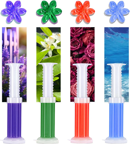 EKE 4pack toilet cleaning gel stamps, 4 scents, 48 stamps, long-lasting flower-shaped bathroom freshener, keeps the toilet fresh (4, 4 fragrances)