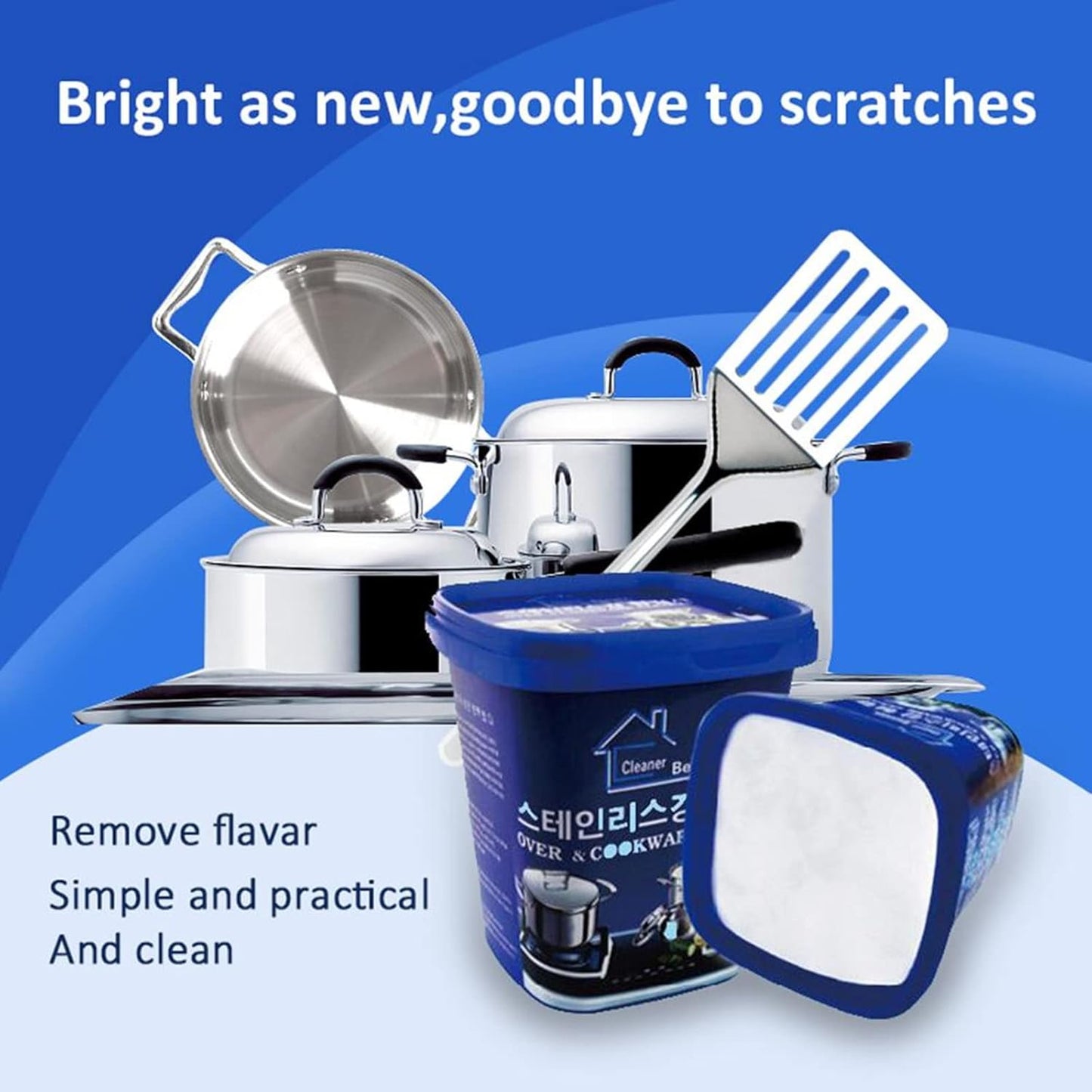 TOKLYUIE Stainless Steel Cleaning Paste 500g,powerful Cookware Rust Removal Cleaning Paste,kitchen Stainless Steel Cleaner,decontamination Paste for Cleaning the Bottom of the Pot (200g)