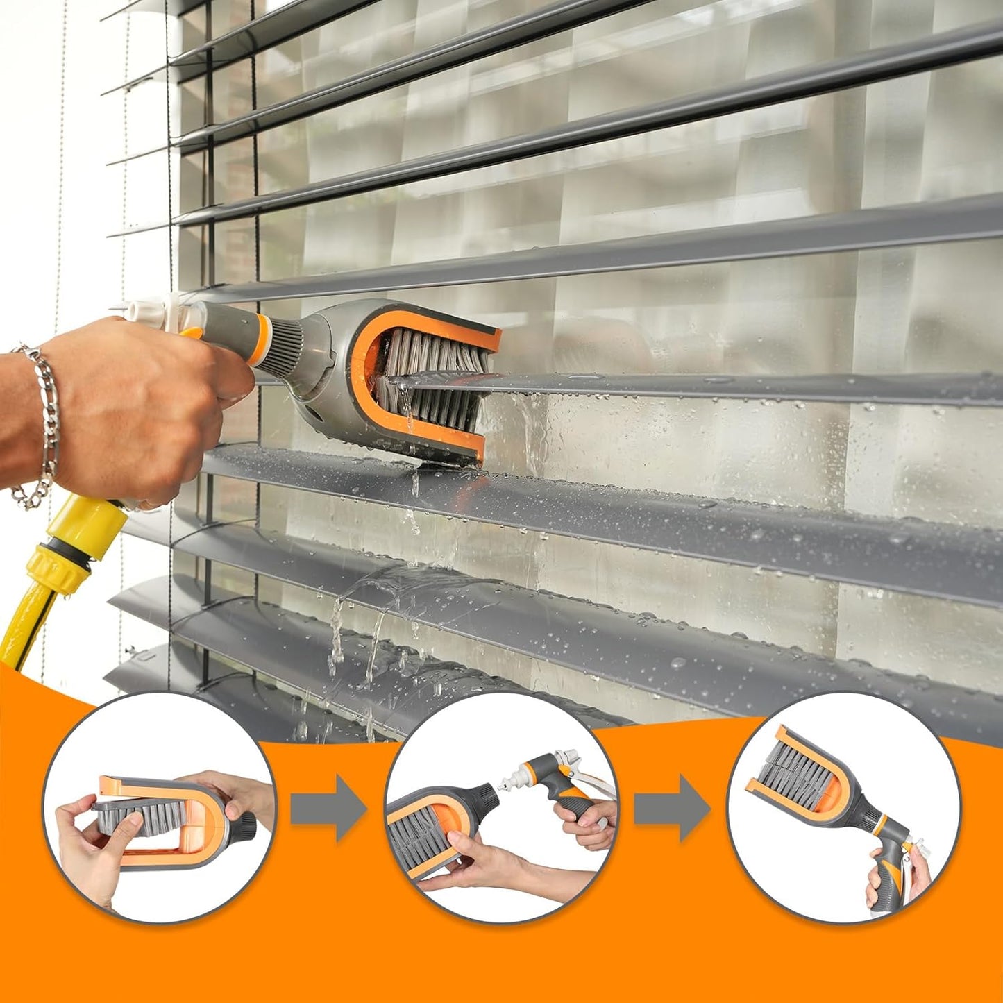 Large Blind Cleaner Duster Tool, Blind Brush, with Water Connection, Cleaning Brush for C or Z Slats, Brush Head 180° Rotation, Replaceable Bristles