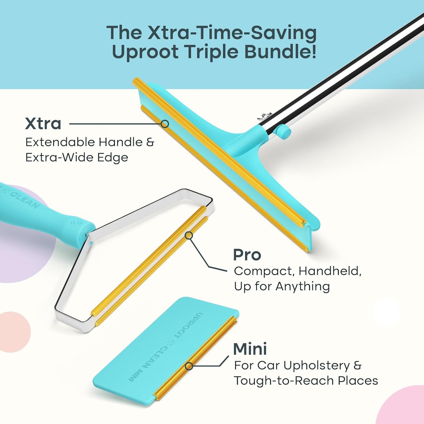 Uproot Cleaner Pro Pet Hair Remover Bundle - Including Xtra Carpet Rake for Pet Hair Removal Tool - Scrape Easy the Cat & Dog Fur from Your Carpet, Rugs, Cat Bed, Car Trunk & More
