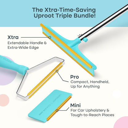 Uproot Cleaner Pro Pet Hair Remover Bundle - Including Xtra Carpet Rake for Pet Hair Removal Tool - Scrape Easy the Cat & Dog Fur from Your Carpet, Rugs, Cat Bed, Car Trunk & More