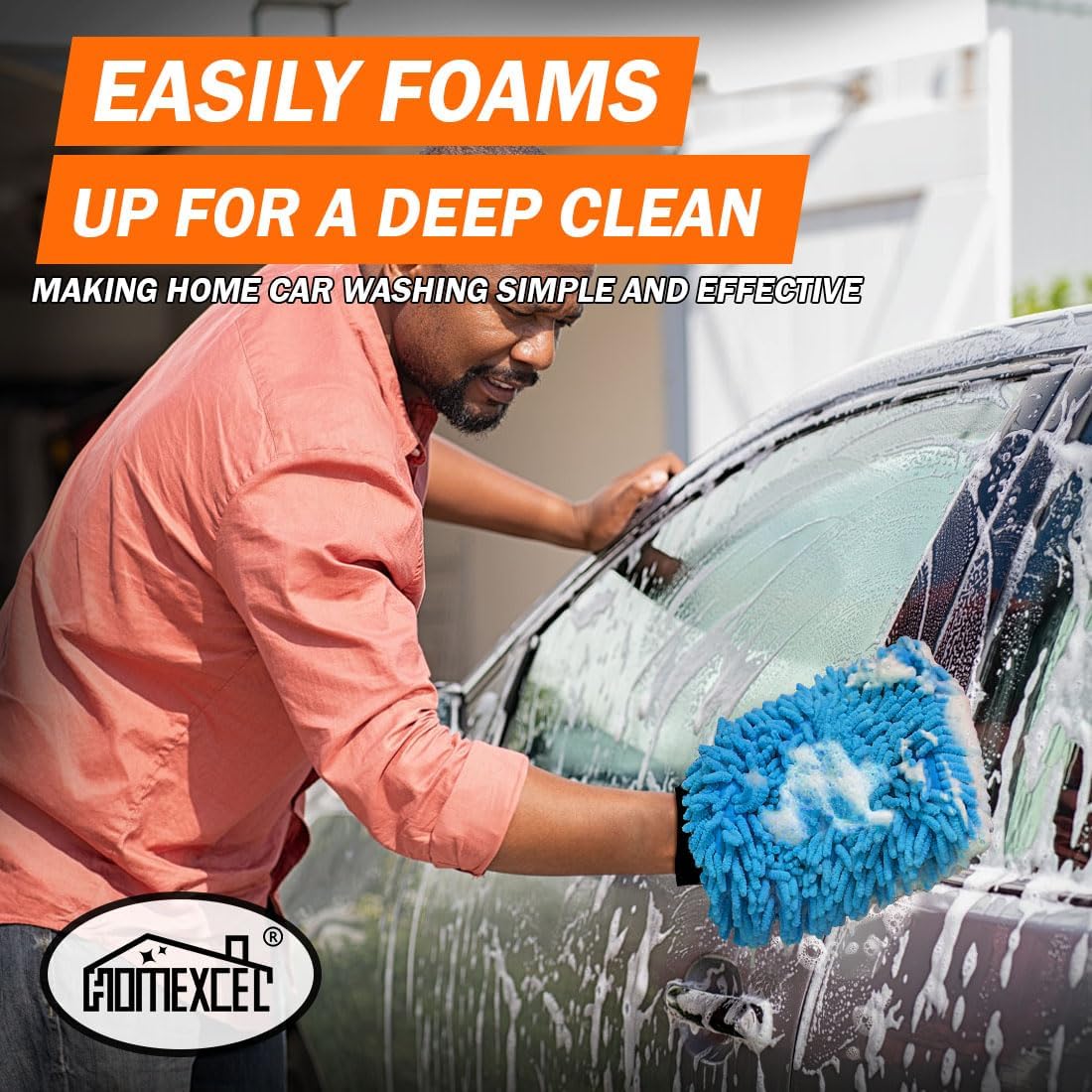 HOMEXCEL Car Wash Mitt, 2PK Chenille Microfiber Wash Mitt, Scratch-Free & Lint-Free, Rich Foam, Highly Absorbent, Double Sided, Perfect for Car Washing and Detailing, 10.2" x 6.7 ", Grey