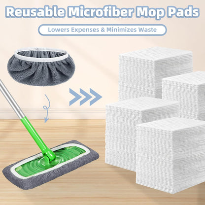 Reusable Mop Pads Compatible with Swiffer Sweeper Mop, Microfiber Dry Sweeping Cloths & Machine Washable Wet Pads Refill for Use on All Sealed Floors - Stone, Hardwood, Laminate & Tile (6 Blue)