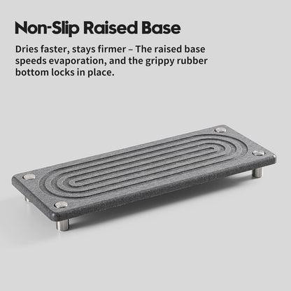 Razborci Water Absorbing Stone Sink Caddy, Diatomite Kitchen Sink Organizer, Bathroom Counter Tray, Faucet Drying Mat Coaster Soap Dish Rack Riser Dispenser Sponge Holder, Silver, White 10" x 4"