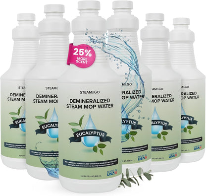 Steam & Go - Demineralized Water for Steam Cleaner, PVC-Free Floor Cleaner Liquid Compatible with Any Steam Mop, Ready-to-Use Multisurface Cleaner, Scented Mop Solution, Eucalyptus Mint, 32 oz
