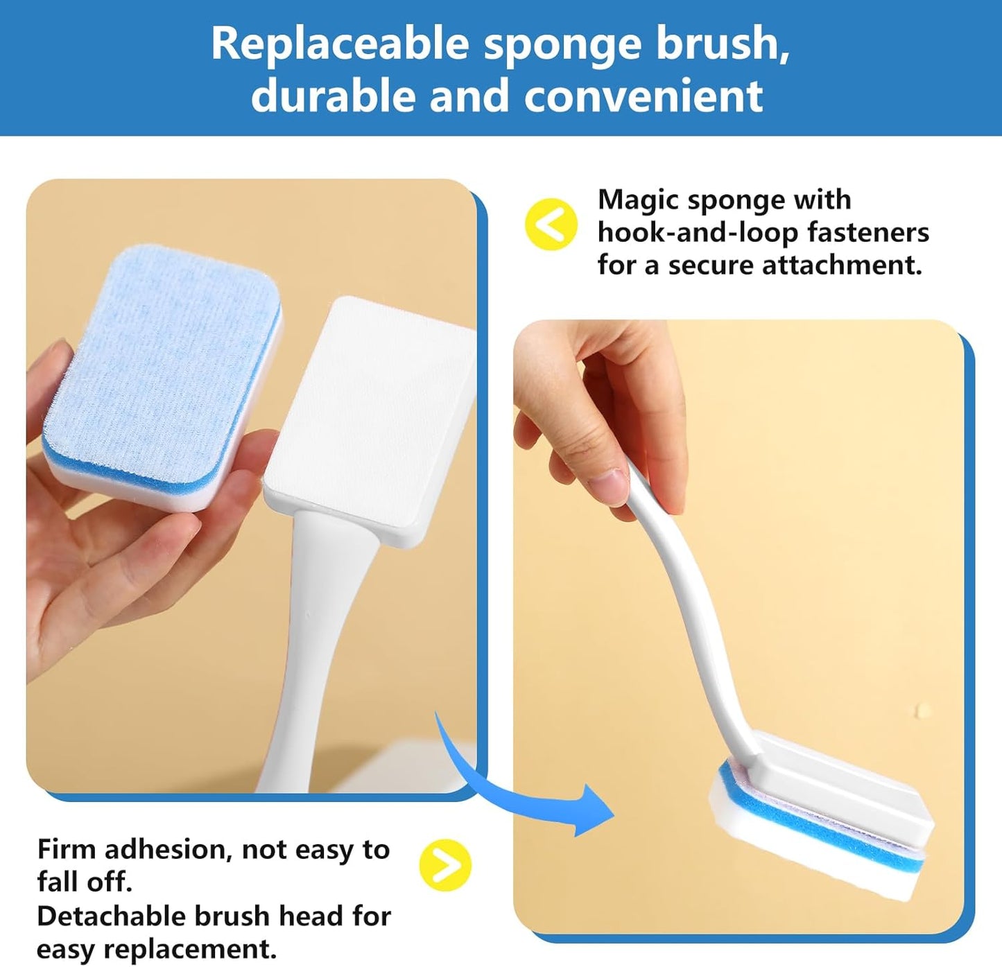 Magic Sponge Eraser Brush with Handle - 20 Pack Replacement Pads, Easy Swap Hook & Loop Fastener, Cleaning Tool for Kitchen, Bathroom, Tile, Sink & Baseboards (White, 1 Handle + 20 Replacement Heads)