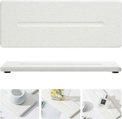 Fast Water Absorption Sink Organizer Tray Set, 3-Pack Compact and Space-Saving Stone Soap Holder Caddy for Kitchen & Bathroom Counter, Faucet Splash Guard, White (1pc of 8"x3.8" + 2pcs of 3.8"x3.8")