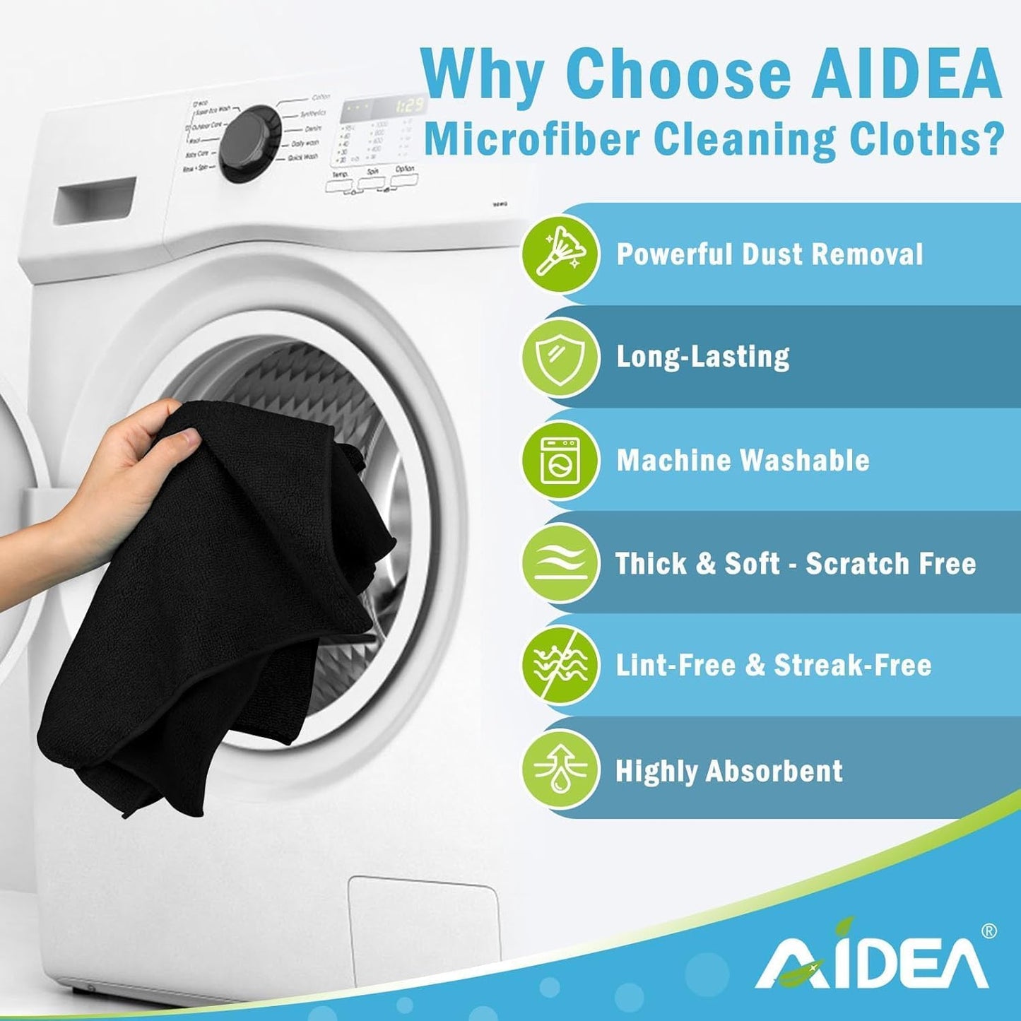 AIDEA Microfiber Cleaning Cloth-50PK, Soft Microfiber Towels for Cars, Absorbent Cleaning Rags, Lint-Free Streak-Free Wash Cloths for House, Kitchen, Window(12in.x12in)