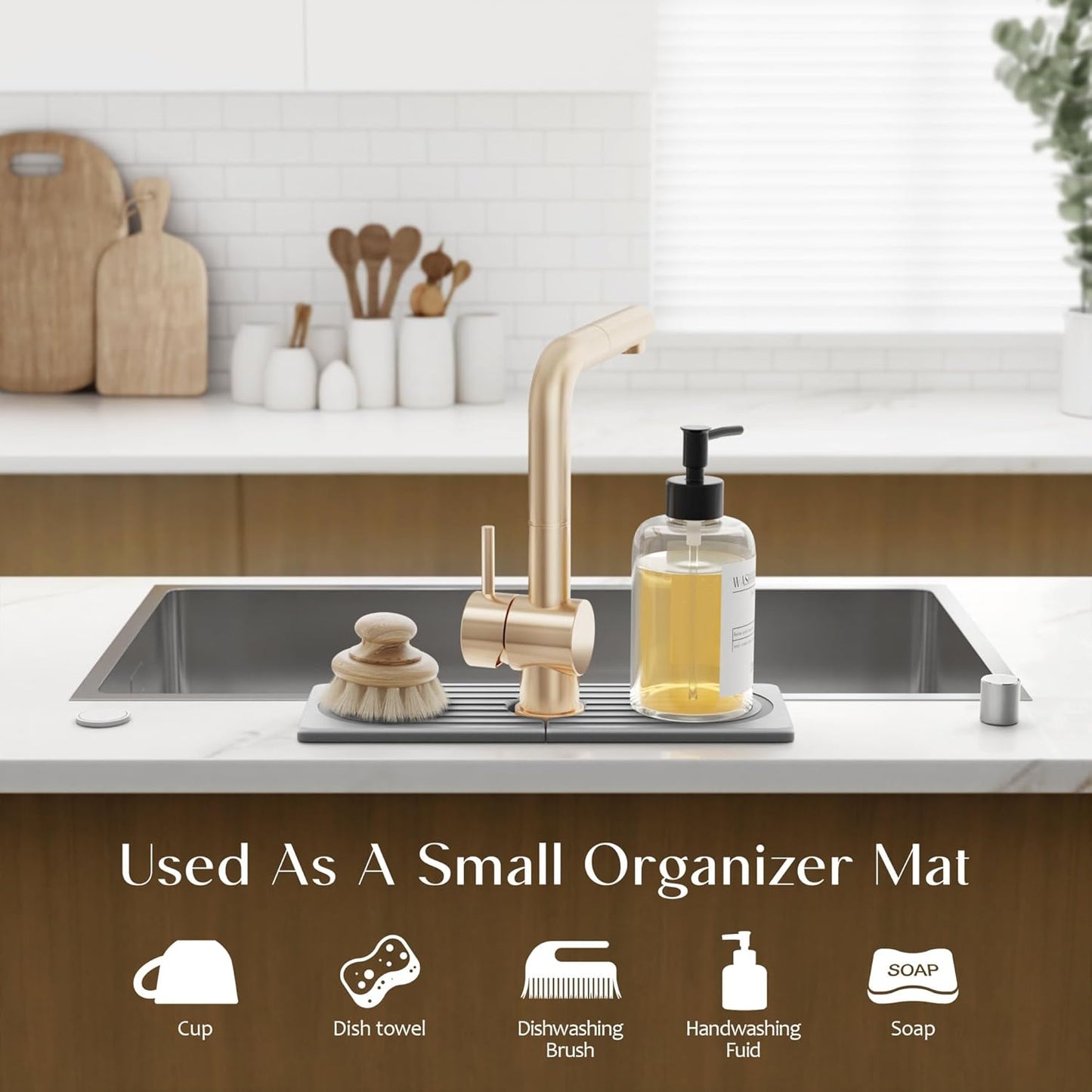 Eormoe Faucet Mat for Kitchen Sink – Diatomite Stone Drying Mat & Sink Protectors, Prevent Moisture – Sink Splash Guard Water-Absorbing Stone Tray for Bathroom Counter (Light Grey, 23.6" x 3.9")