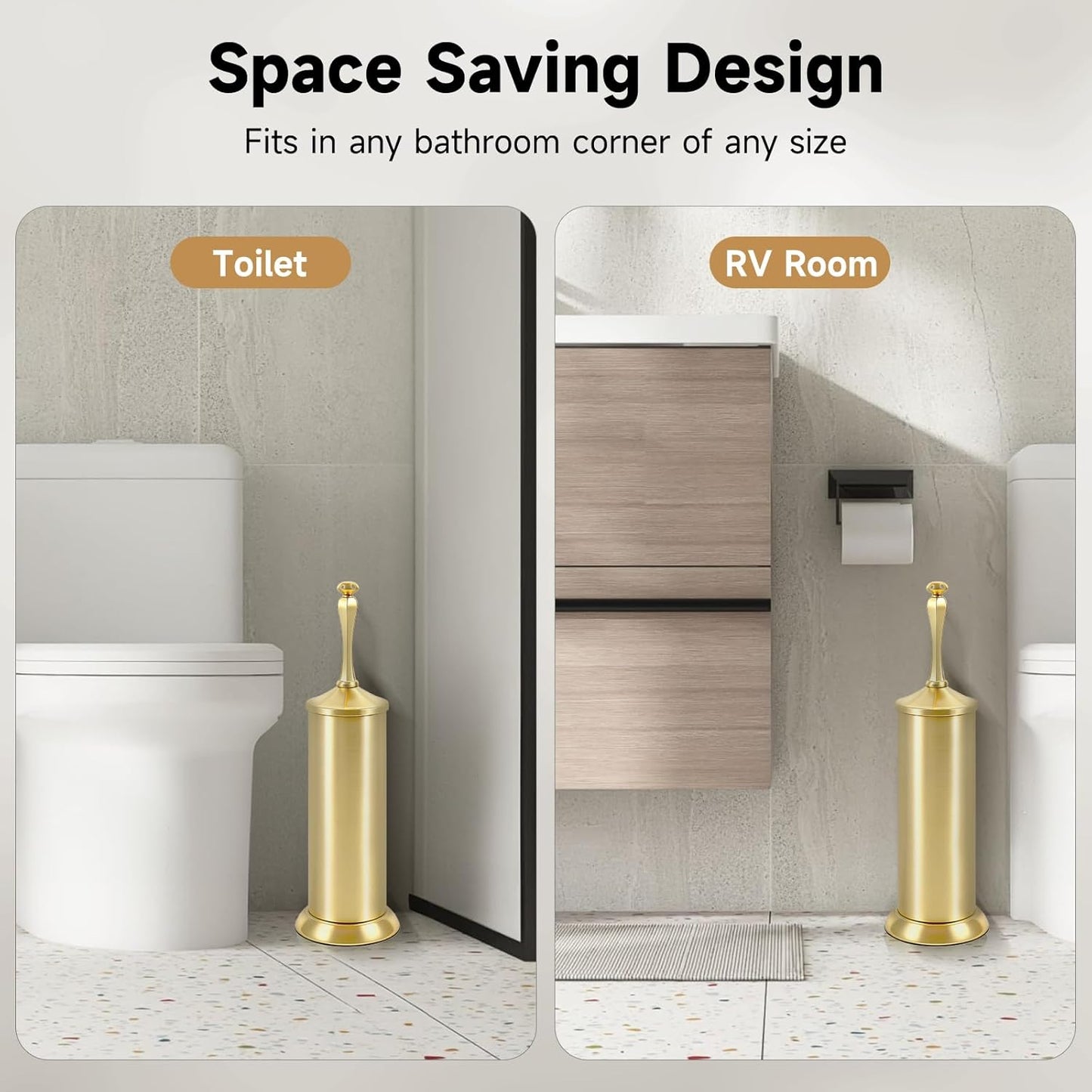 Bronze Toilet Brush and Holder，Extra Long Handled Toilet Brush for Bathroom，Stainless Steel Heavy Duty Toilet Bowl Brush,Deep Cleaning Modern Toilet Cleaner Brush -Space Saving, Covered Brush, Durable