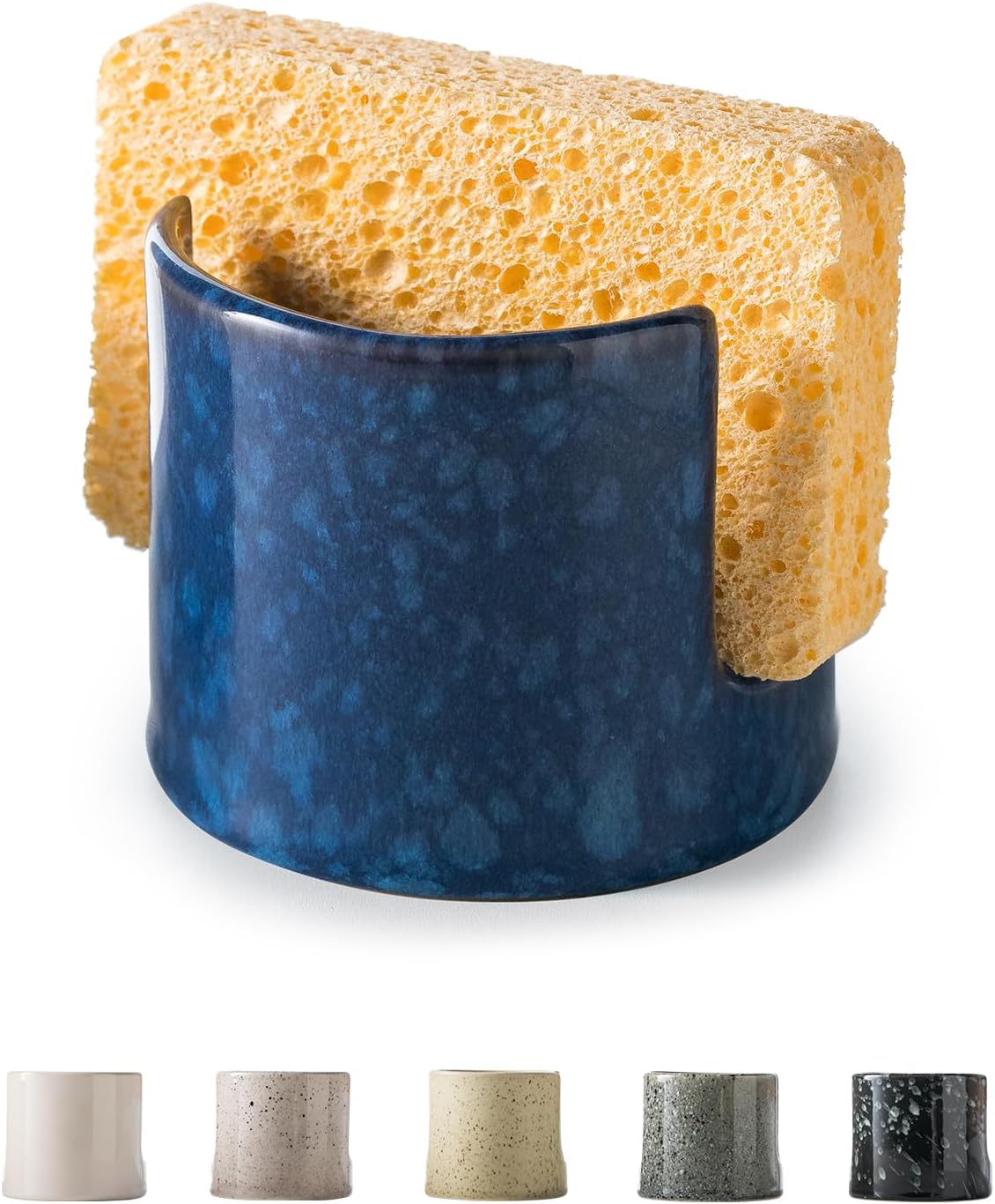 Zoeeker Sponge Holder for Kitchen Sink, Ceramic Dish Sponge Dish Rack Scrubby Caddy Kitchen Organizer Cute Sink Caddy Organizer, Farmhouse Decor, Speckled Glaze