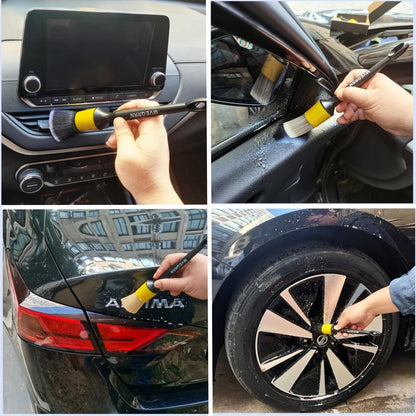 MVEQRRN Boars Hair Ultra Soft Detailing Brushes Set, 4 Pcs Premium Natural Boars Bristles, 1 Pcs Duster Detail Brush for Cleaning Car Interior Dashboard Leather Seat