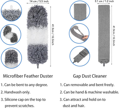 Microfiber Dusters for Cleaning,100" Professional Extension Pole Duster Kit with 2 Washable Bendable Heads,Cobweb Remover & Feather Duster for High Ceilings,Ceiling Fans,and Hard-to-Reach Areas,3PCS