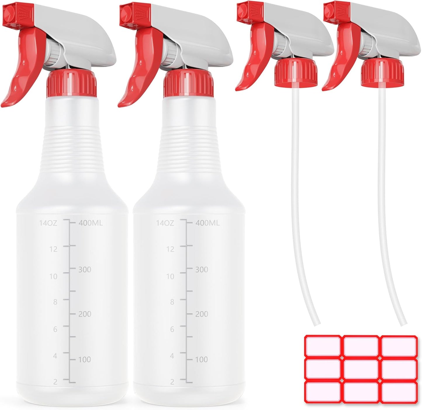 Veco Spray Bottle (5 Pack,16 Oz) with Measurements and Adjustable Nozzle(Mist & Stream Mode), HDPE Plastic Spray Bottles for Cleaning Solution, Household/Commercial/Industrial Use, No Leak and Clog
