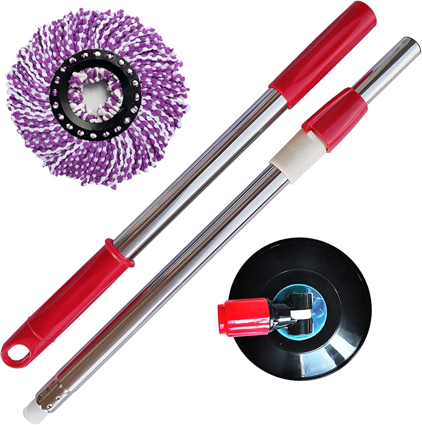 Spin Mop Replacement Handle, 47.6-inch 360 Degrees Rotating Telescopic Replacement Mop Stick with a Robust Stainless Steel Disc for Spin Mop Bucket Cleaning System (Stainless Steel Disc,Purple)