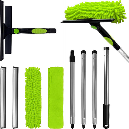 67" Squeegee Window Cleaner 2 in 1 Rotatable Window Cleaning Tool Kit with Extension Pole, Window Washing Equipment with Bendable Head for Indoor & Outdoor High Windows and Car Glass
