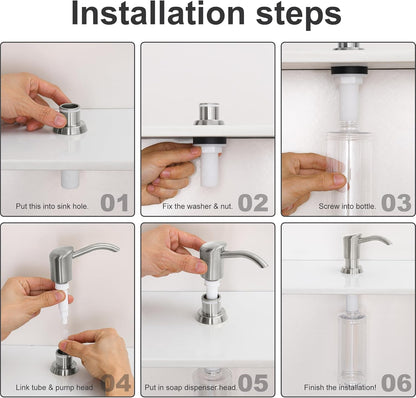 GAGALIFE Kitchen Sink Soap Dispenser Brushed Nickel, Under Sink Soap Dispenser with 40" Silicone Extension Tube Kit,Say Goodbye to Frequent Refills