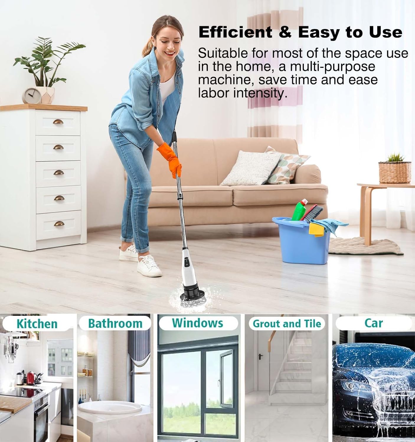 MGLSDeet Electric Spin Scrubber Scrub Brush, Rechargeable Cleaning Brush with 8 in 1 Replaceable Brush Heads, Cordless Power Spin Scrubber 90Mins for Bathroom Shower Bathtub Glass Car
