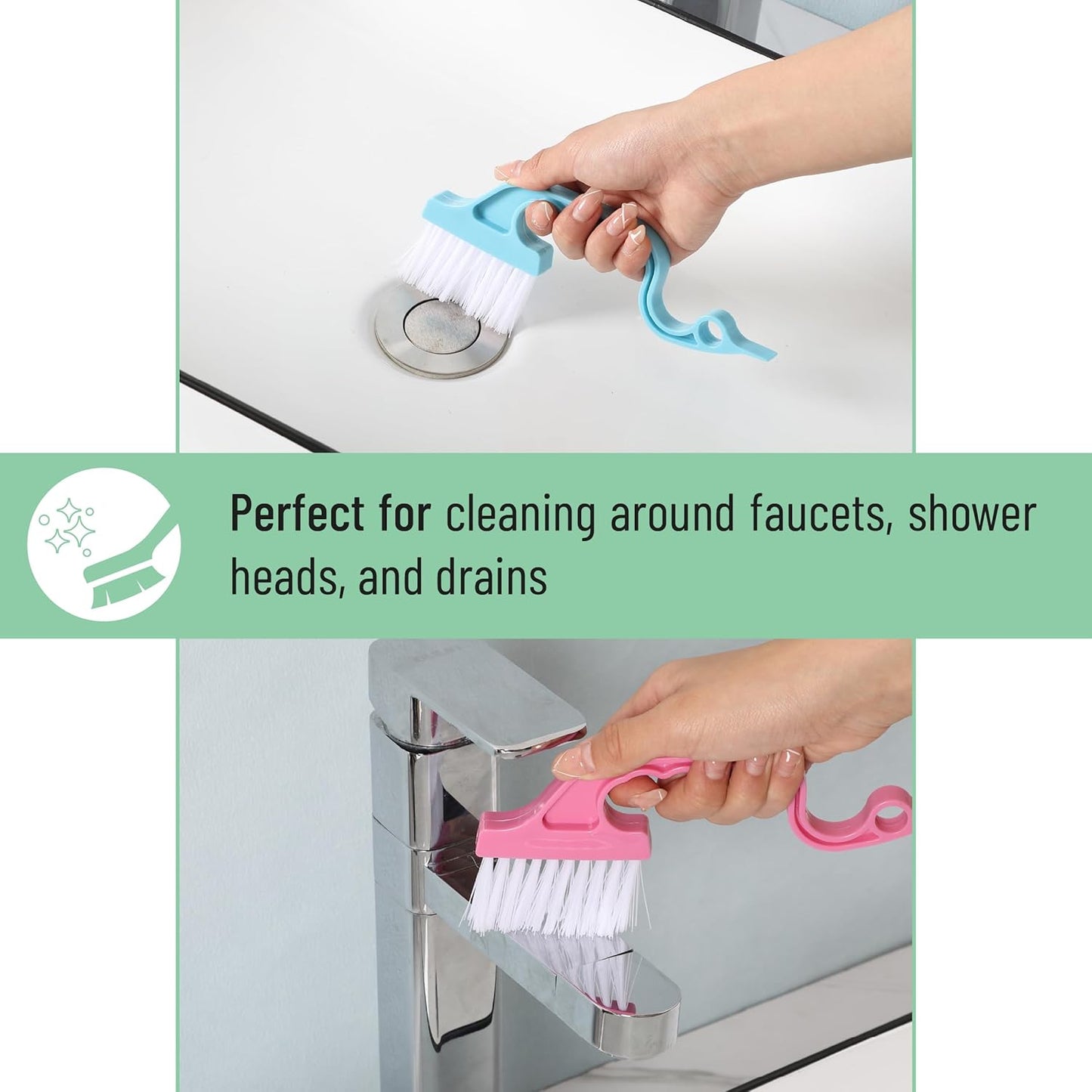 Slick- Window Track Cleaning Brush, 2 Pack, Blue Ergonomic Handle, Built-in Scraper, Multipurpose, Window Track Cleaning Tools