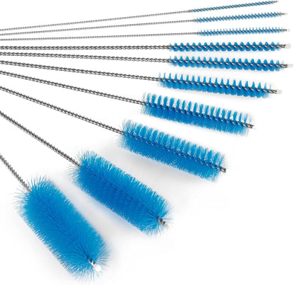 CiaraQ Bottle Cleaning Brushes, 8 Inch Nylon Tube Brush Set, Cleaner for Narrow Neck Bottles Cups with Hook, Set of 10pcs