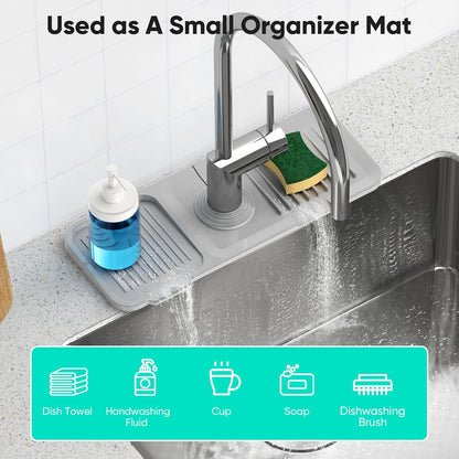 24 Inch Longer Faucet Mat for Kitchen Sink, 5° Slope Fast Self-draining, Kitchen Sink Splash Guard Silicone Sink Faucet Mat Splash Guard Kitchen Sink Area Tidy Splash Faucet Guard Draining Mat