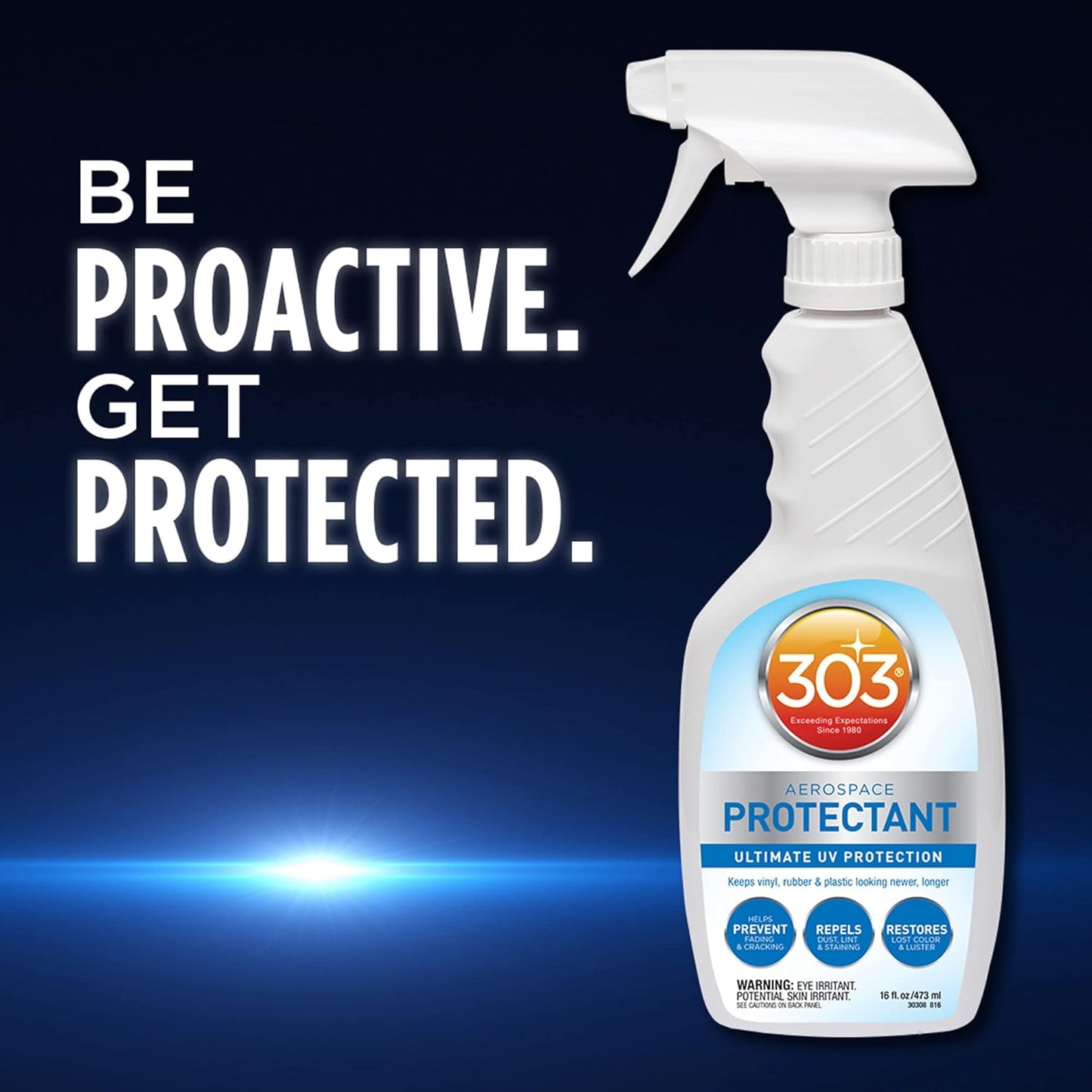 303 Products (30308CSR) UV Protectant Spray for Vinyl, Plastic, Rubber, Fiberglass, Leather & More – Dust and Dirt Repellant - Non-Toxic, Matte Finish, 16 Fl. oz., White