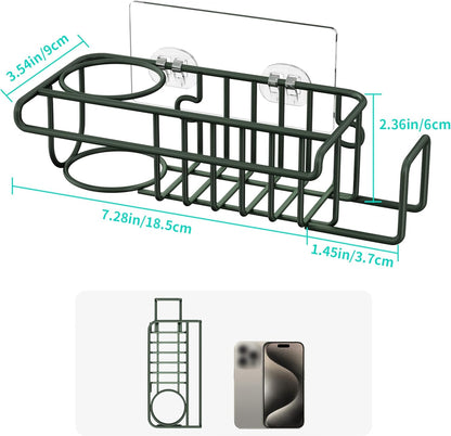 HapiRm 4 in 1 Kitchen Organizers and Storage, SUS304 Stainless Steel Brush Holder + Dish Cloth Hanger + Soap Rack + Sink Stopper Rack, No Drill Kitchen Essentials - Black