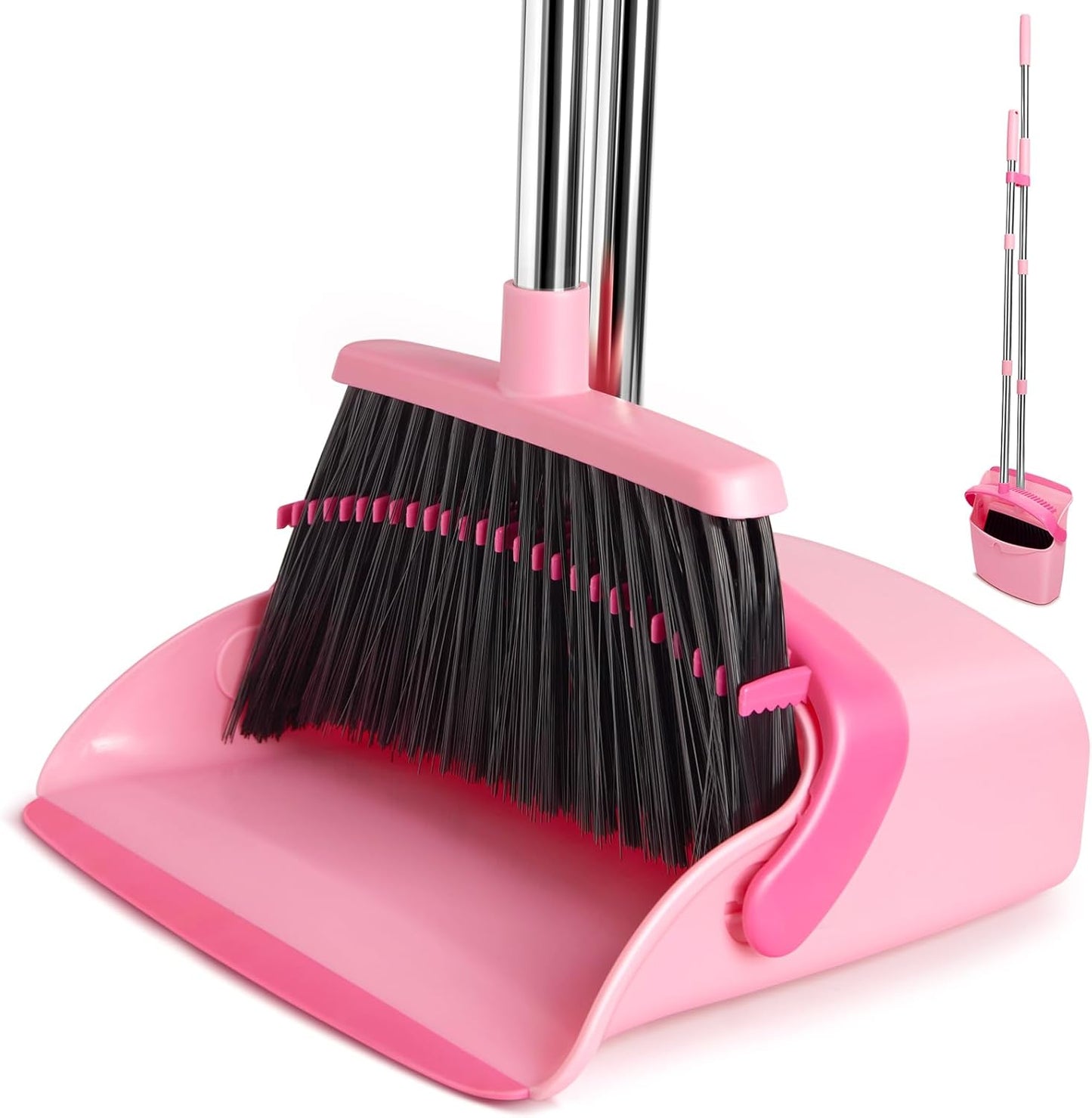 Broom and Dustpan Set, Dustpans with Broom Combo for Home, Heavy Dust Broom and Dustpan Combo, Long Handle Dust Pan and Broom Set for Kitchen, Office, Pet Hair,Beige, Pack of 1