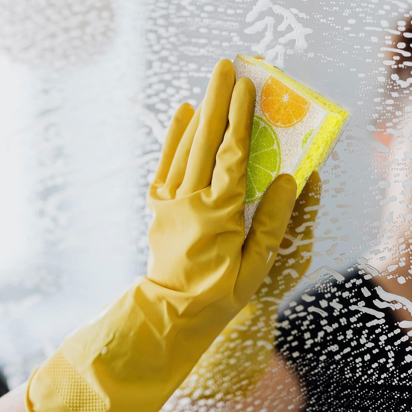 CELOX Lemon Printed Dual Sided Scrub Dish Sponges, Non Scratch Sponge for Kitchen Cleaning, 4.5" x 2.8" x 0.8" (6)