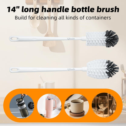 2 Pack 14 Inch Bottle Brush & 12 Inch Straw Brush Cleaner Set - Heavy Duty Kitchen Bottle Brushes for Cleaning Water Bottles, Mugs, Sippy Cups & Tumblers, Lab Use (Large)