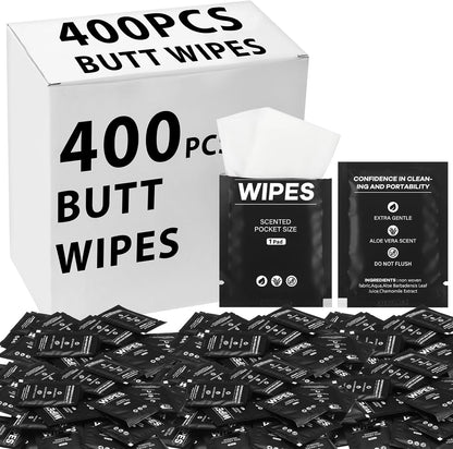 400 Pcs Butt Wet Wipes for Women Individually Wrapped Wipes for Women Man Travel Hand Face Body Cleaning Adults Bathroom Toilet Daily Use(White)