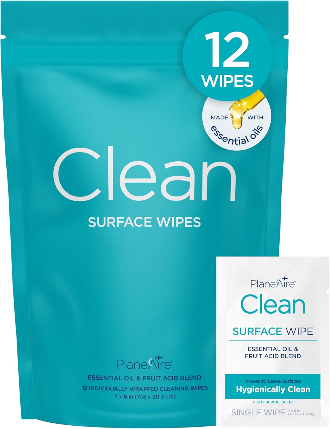 Clean Wipes | Surface Cleaning Wipes | Individually Wrapped Travel Wipes | All Purpose Cleaning Wipes | Airplane Travel Essentials | Travel Cleaning Supplies | On the Go | Essential Oils | 2 Pack