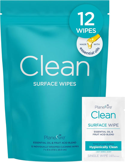 Clean Wipes | Surface Cleaning Wipes | Individually Wrapped Travel Wipes | All Purpose Cleaning Wipes | Airplane Travel Essentials | Travel Cleaning Supplies | On the Go | Essential Oils | 2 Pack