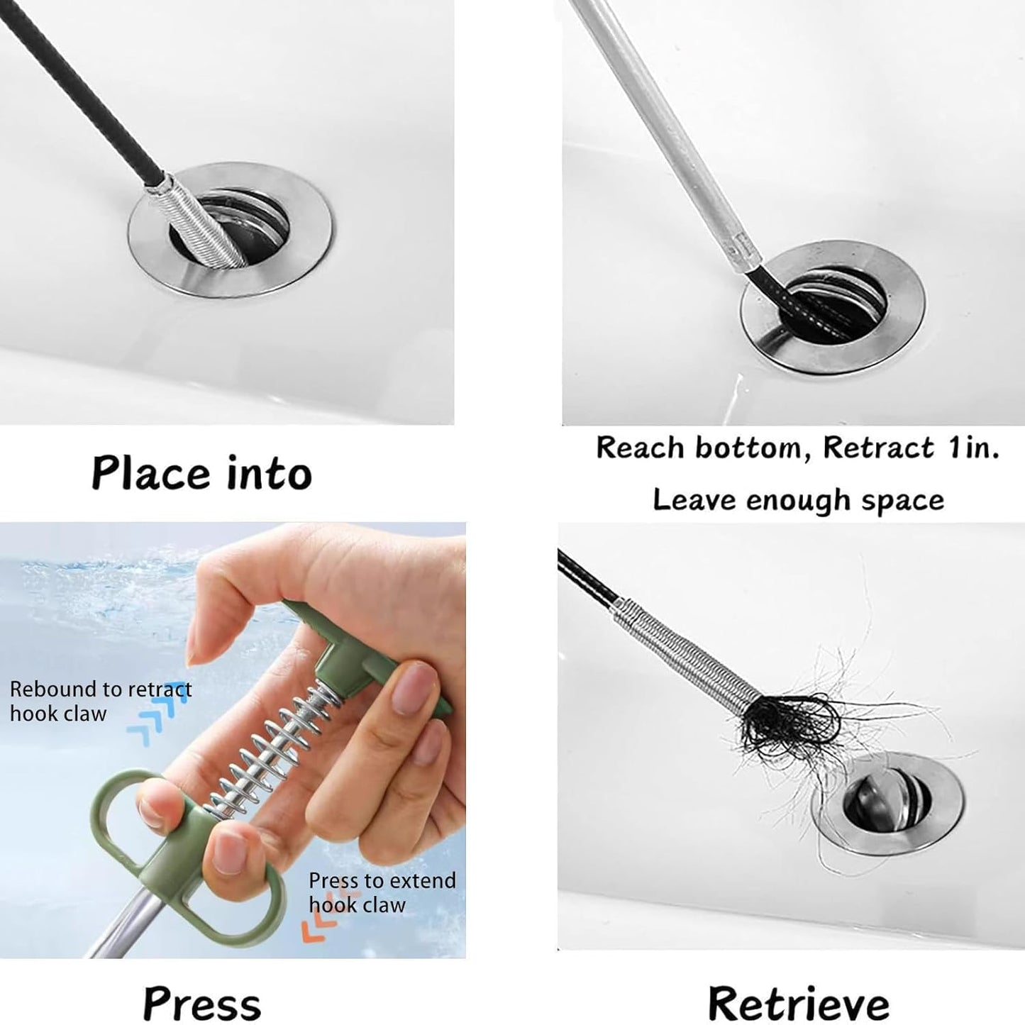 76 inch Drain Snake,Drain Clog Remover - Flexible Grabber Claw Pick Up Reacher Tool for Home Sink, Bathroom Tub,Drain, Toilet, Tight Spaces