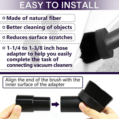 3PCS Horse Hair Brush Vacuum Attachment Set - Black Round Horse Hair Vacuum Attachments & Brushes - Shop Vac Brush Attachment for Most Vacuum Cleaners Accessories - 1 1/4" Vacuum Attachments Included