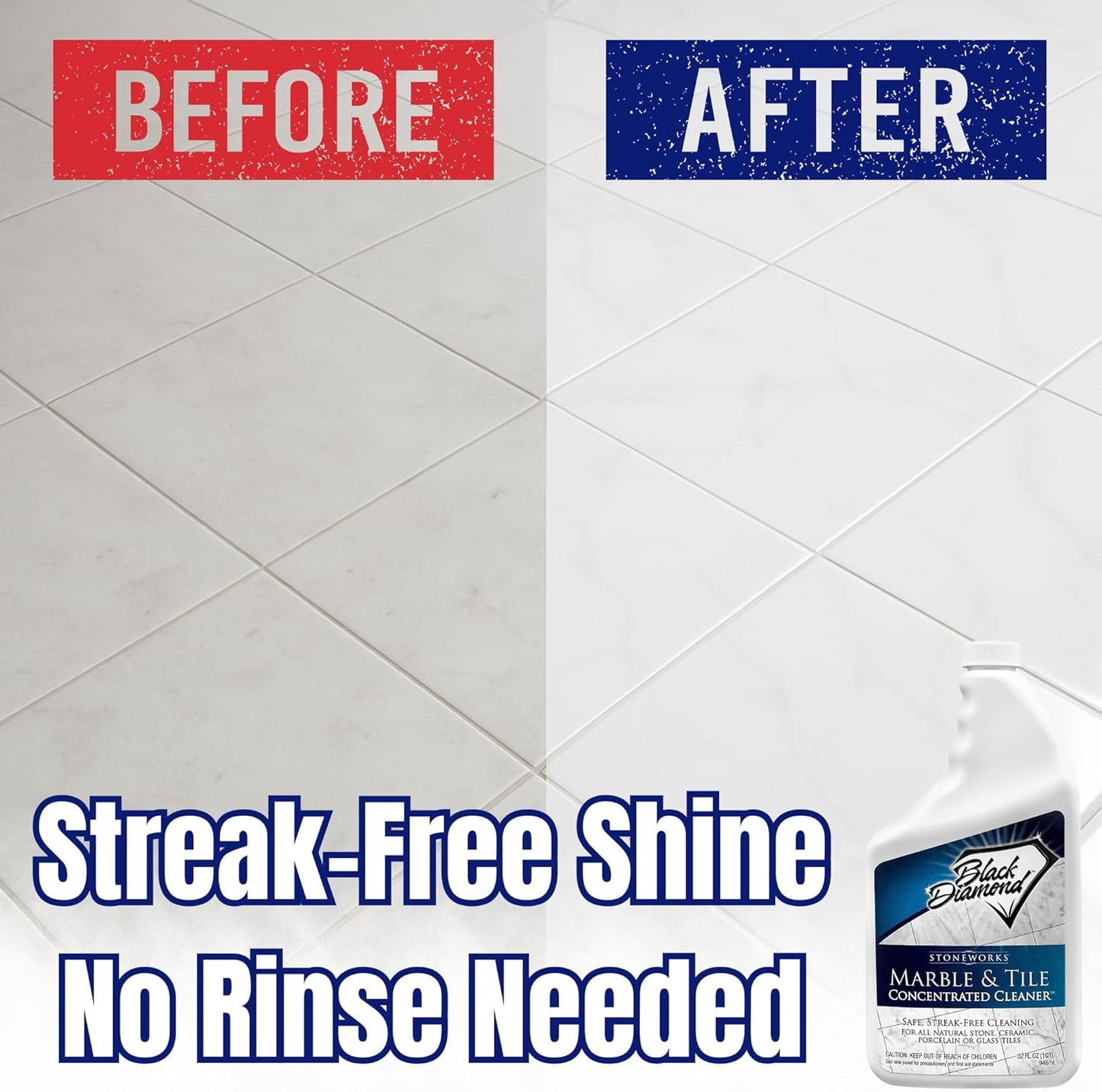 Black Diamond Stoneworks Marble & Tile Floor Cleaner Concentrate, pH Neutral, Streak-Free & No-Rinse Formula for Granite, Travertine, Limestone, Slate, Ceramic & Porcelain Floors (1 Quart)