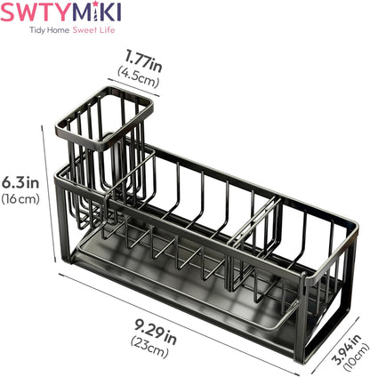 SWTYMIKI Sponge Holder for Kitchen Sink - 2 Tier Rustproof Sink Caddy with Instant Drying Stone, Removable Dish Brush Holder, Stainless Steel Kitchen Caddy for Coutertop Storage Accessories