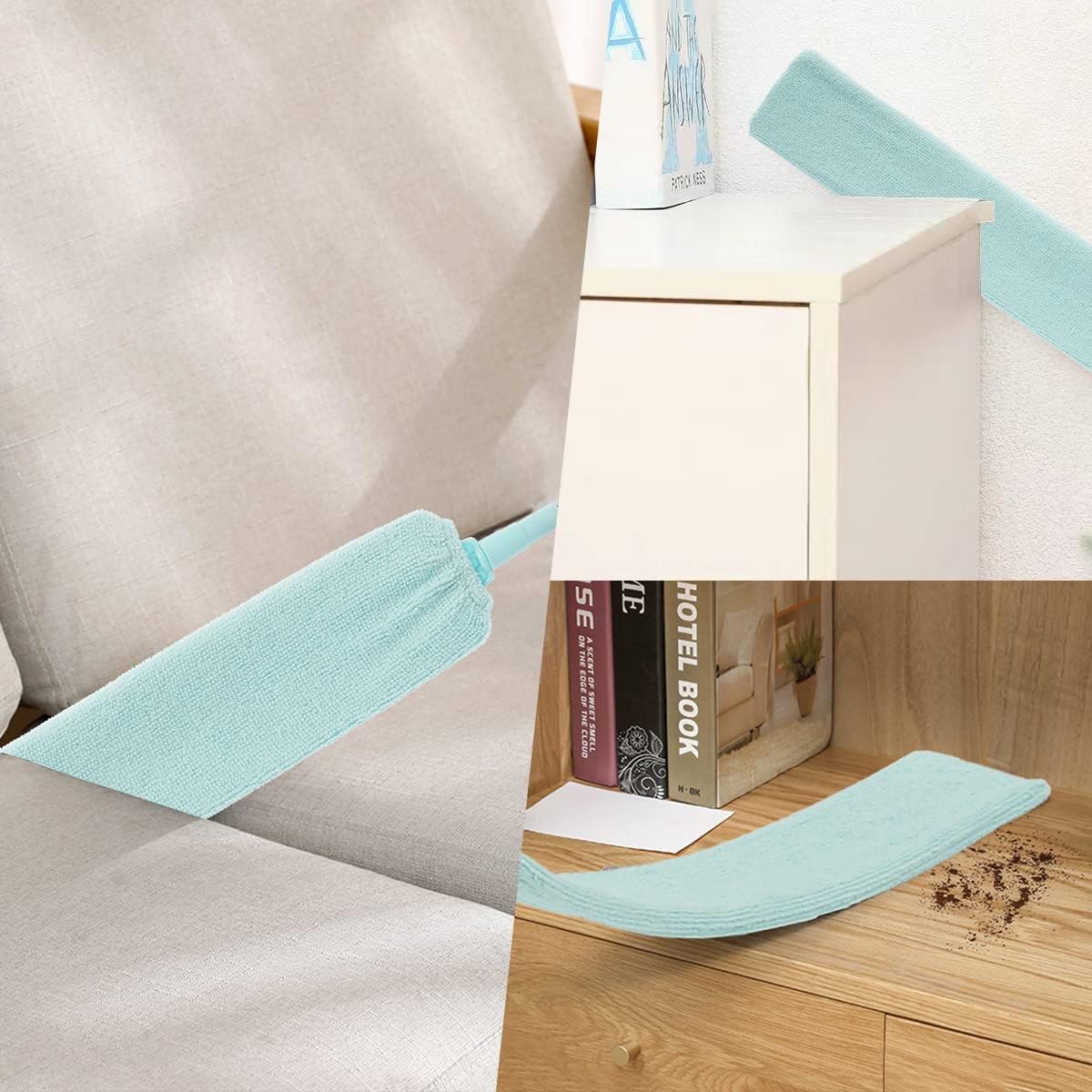 Gap Dust Cleaner Retractable Microfiber Gap Dust Brush Flexible Long Flat Gap Duster with Extendable Pole and Cloth Cover for Sofa Bed Furniture Bottom Ceiling Fan Blinds(Grey)