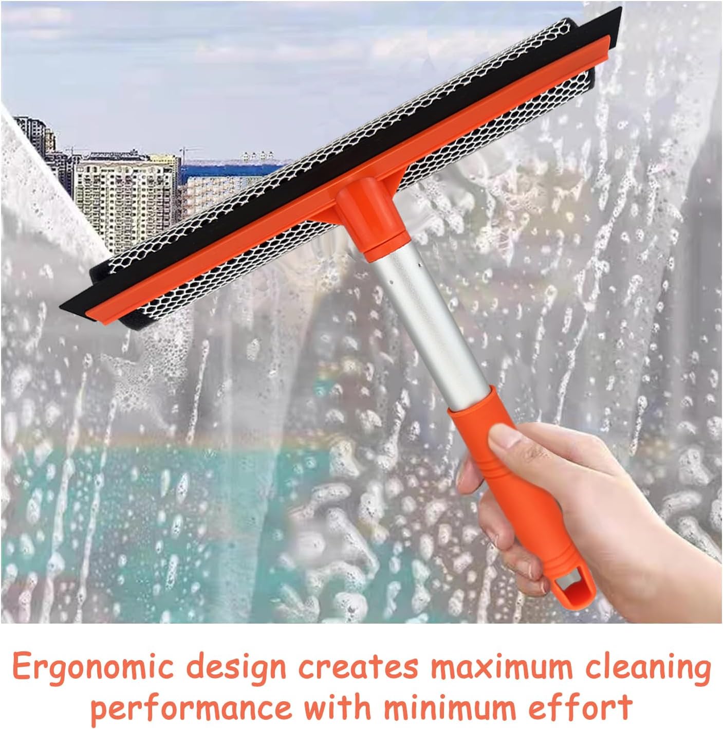 Window Squeegee for Window Cleaning, Squeegee Window Cleaner Tool 2 in 1 Car Window Cleaning Tool with Extension Pole 58‘’ Telescopic Window Washing Equipment, Shower Squeegee for Shower Glass Door