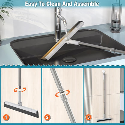 KOLLIEE Floor Squeegee Adjustable 59'' Long Handle Professional Floor Squeegee with Hook Water Squeegee Foam Blade for Concrete Floor Tile Pet Hair Floor Wiper