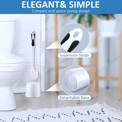 Tioncy 6 Pack Toilet Brush with Holder, 14.96 Inch Toilet Bowl Brush Set, Stiff Bristles Scrubber for Deep Cleaning, Base Caddy, Bathroom Cleaning Supplies (Blue,White)