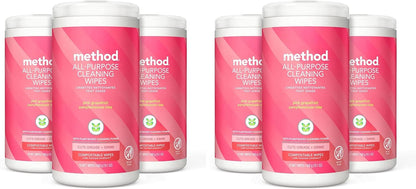 Method All-Purpose Cleaning Wipes, Pink Grapefruit, Multi-Surface, Compostable, 70 Count (Pack of 3)