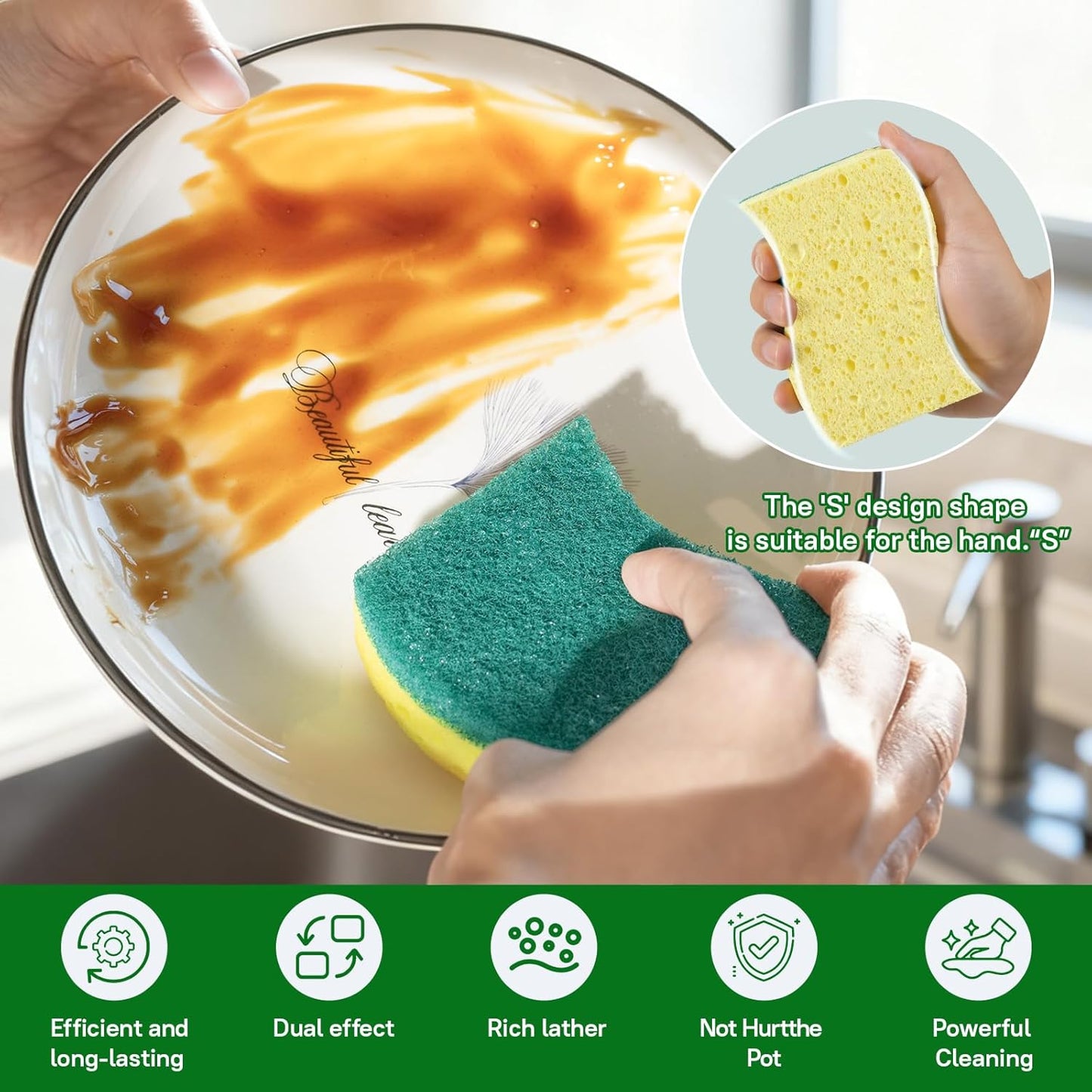 9 Pack Zero Scratch Scrub Sponges, Non-Scratch Dish Scrubbers for Nonstick Pans, Multi-Surface Safe Cleaning Sponges for Kitchen & Bathroom