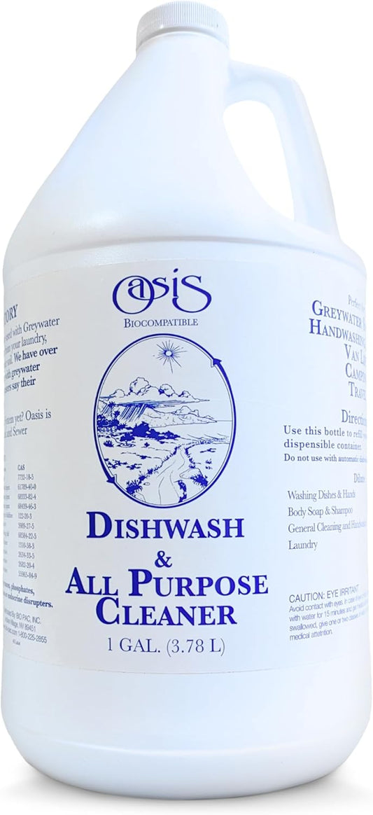 Oasis Biocompatible Dish Soap Liquid & All Purpose Cleaner - Reuse Greywater for Plants - Clean, Safe, Concentrated, Grey Water Friendly, Sodium-Free, Biodegrades Into Plant Nutrients - 1 Gallon