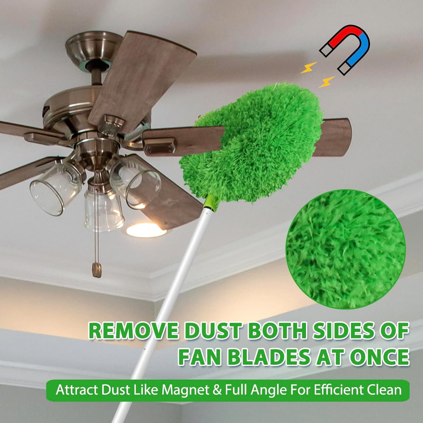 Ceiling Fan Cleaner Duster High Ceiling Extended Fan Blade Cleaner from 13 to 50 Inch Reusable Microfiber Ceiling Fan Duster with Extension Handle for Furniture Bookshelves Wall Door (Gray)
