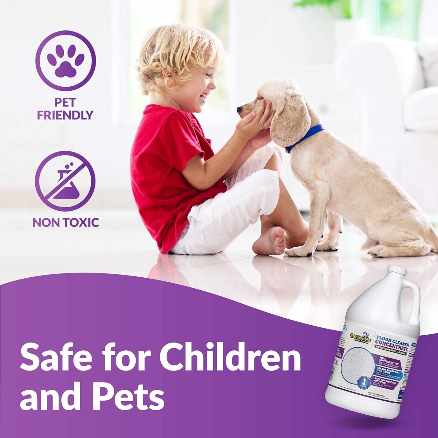 Sheiner's Multipurpose Cleaner Concentrate, No-Rinse Floor Cleaner for Mopping & Floor Degreaser for Home, Safe for Kids & Pets, Non-Toxic Lavender Scent All Purpose Cleaner Supplies,1-Gallon.